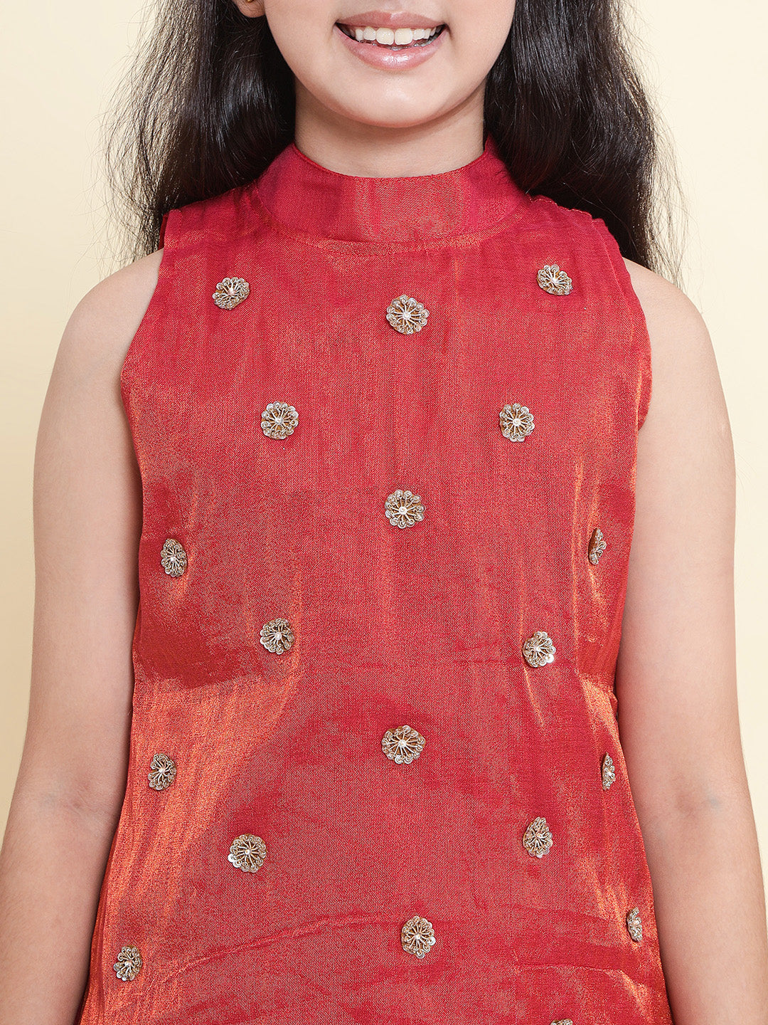 PICCOLO Tissue Silk Handwork Choli with Pleated Lehenga & Organza Dupatta Set-Rust