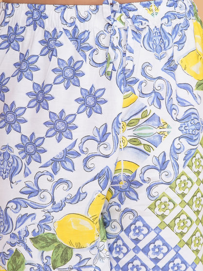 Girls Floral Shirt And Pyjamas Set With Flip Flops