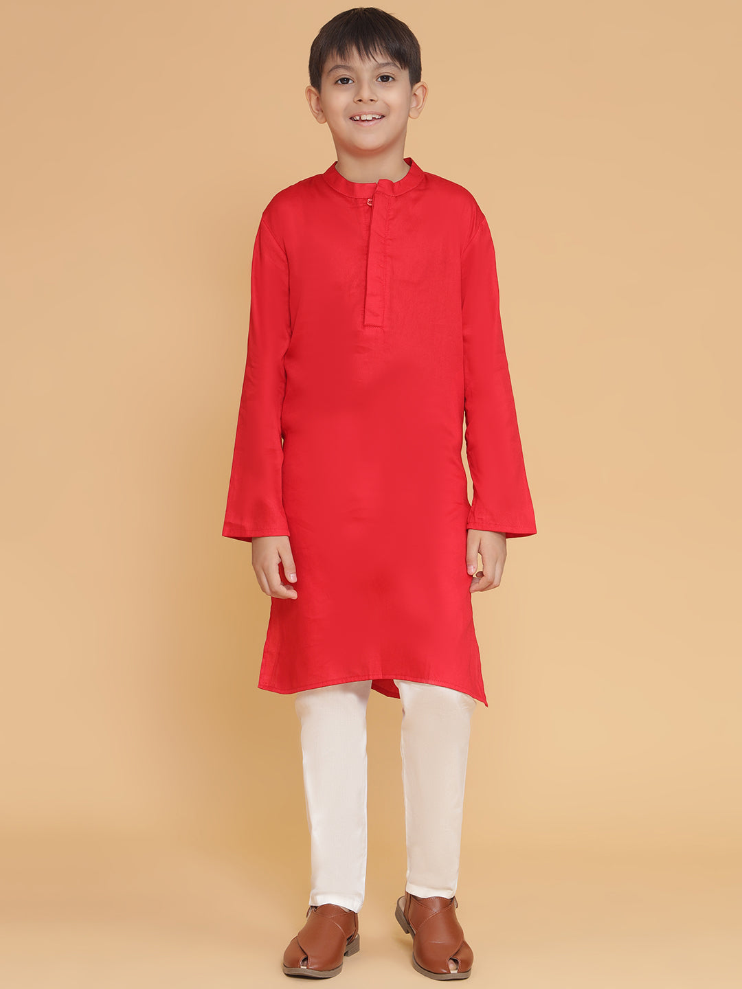 Piccolo Red Bandhani Print Nehru Jacket Kurta Pyjama Set