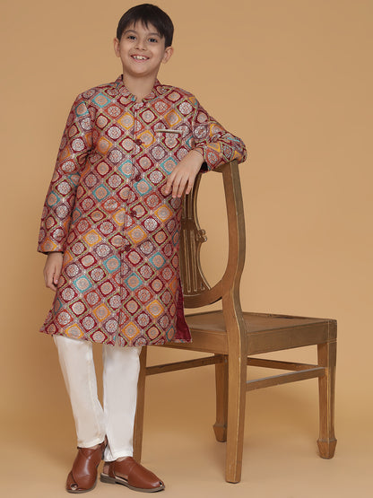 Maroon Jacquard Sherwani and Pyjama