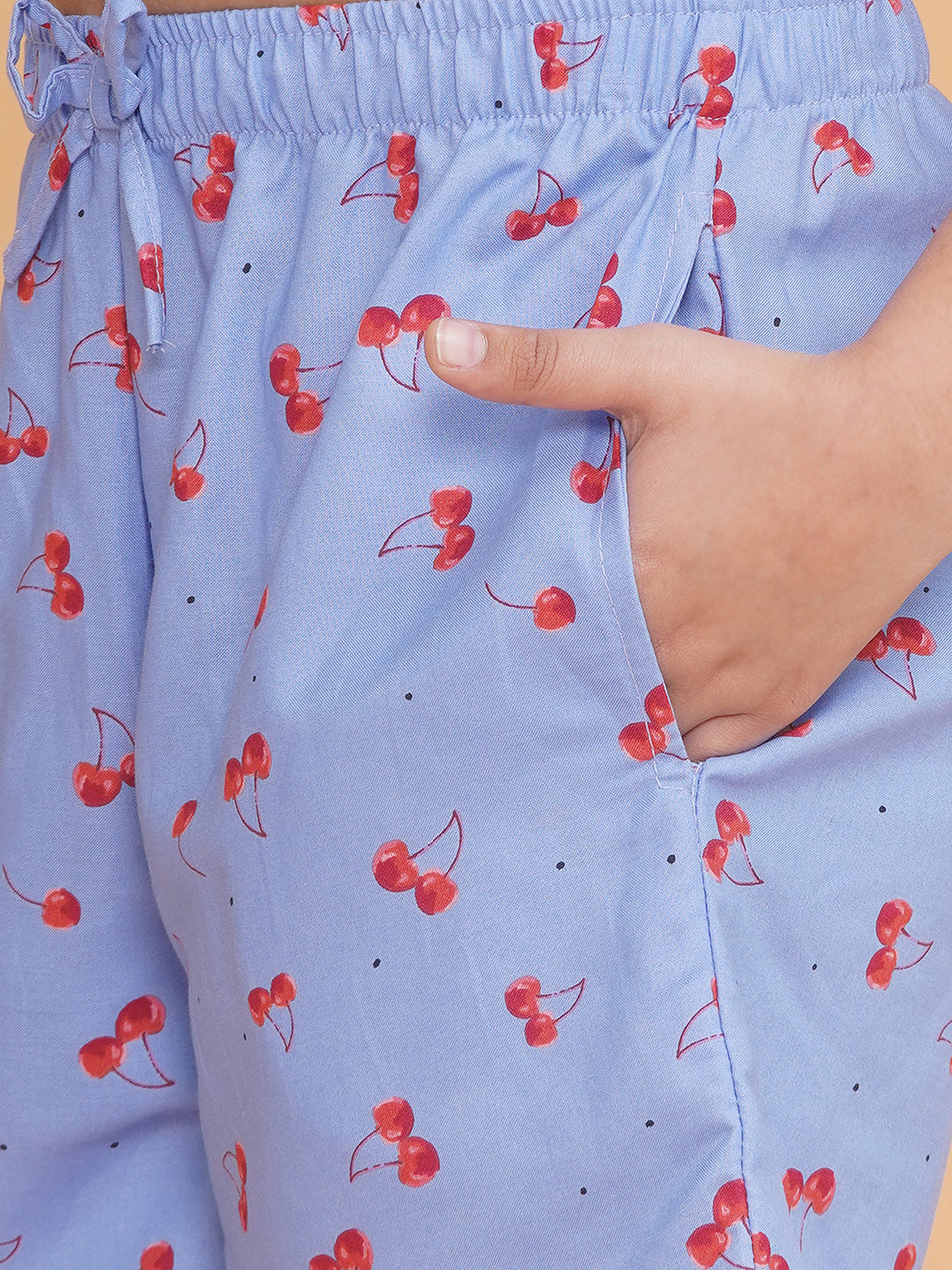 Girls Printed Blue Shirt and Shorts Night Suit With Slip Ons