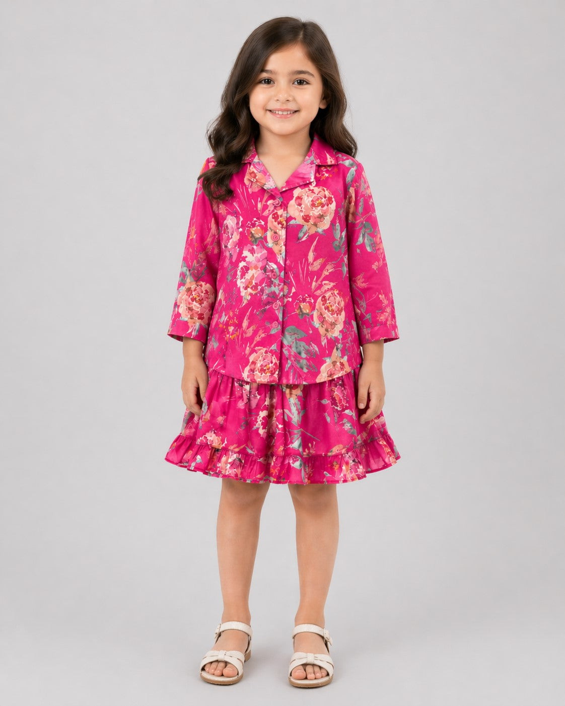 Girls Floral Pink Skirt and Shirt Co-Ord Set