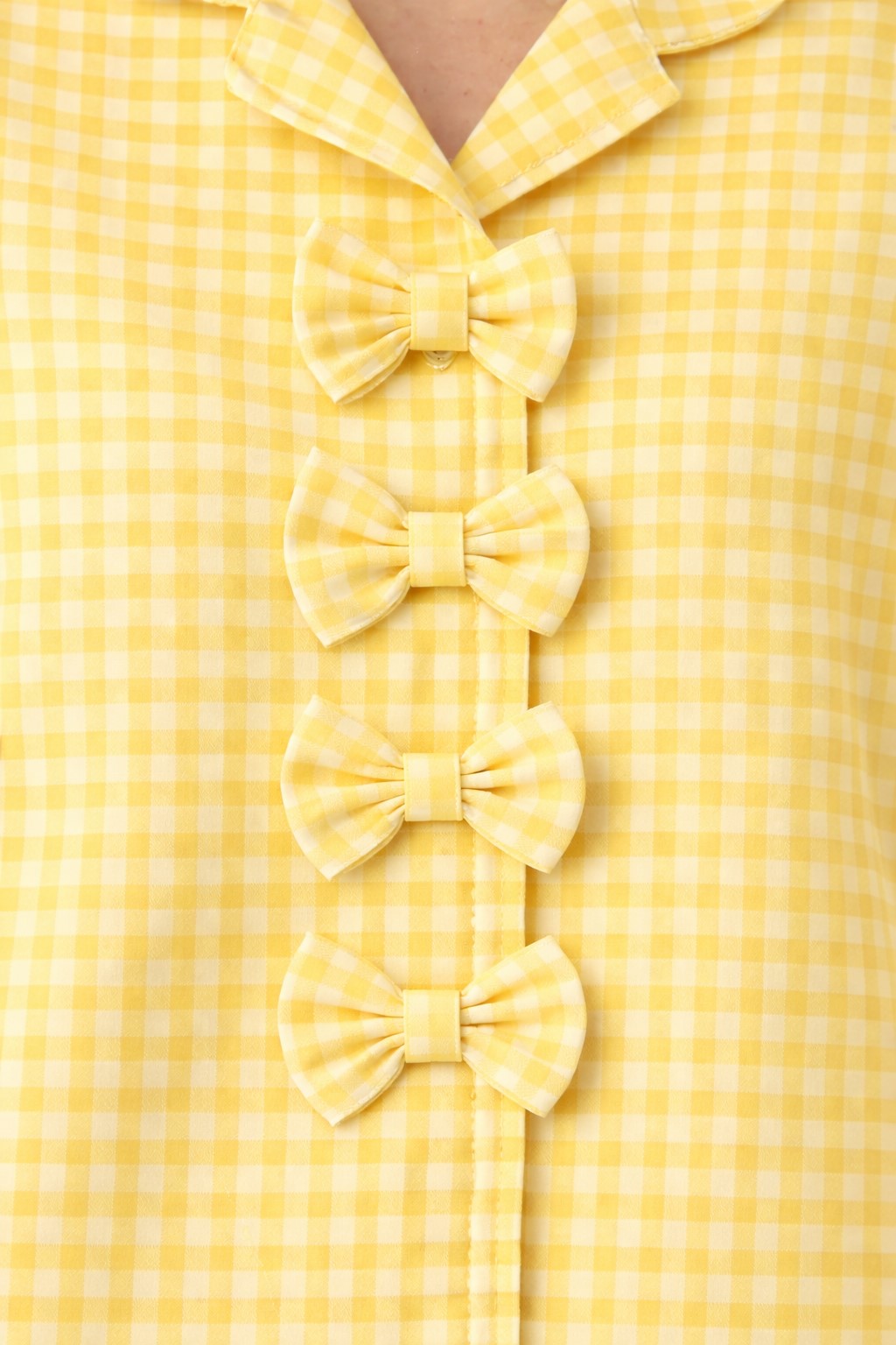Piccolo Girls Seersucker Checkered Night Suit with Bow Applique-Yellow