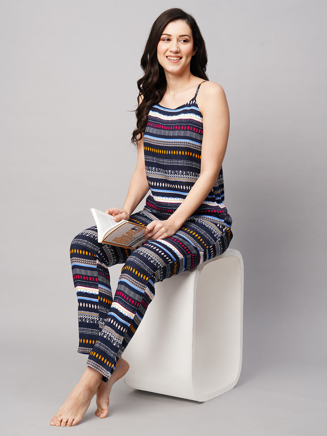 Women 2 Pieces Geometric Printed Night suit