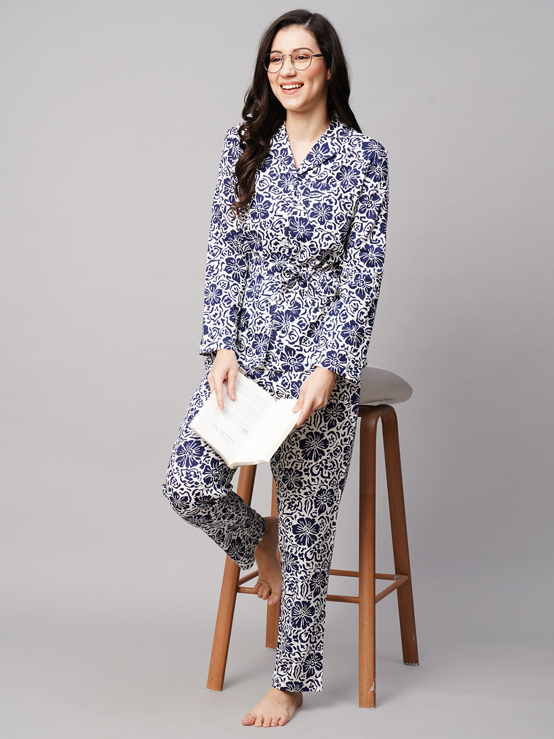 Women 2 Pieces Floral Printed Pure Cotton Night Suit