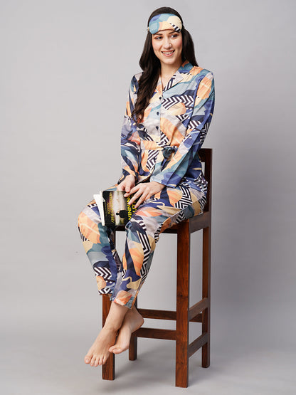 Women 2 Pieces Printed Satin Night suit