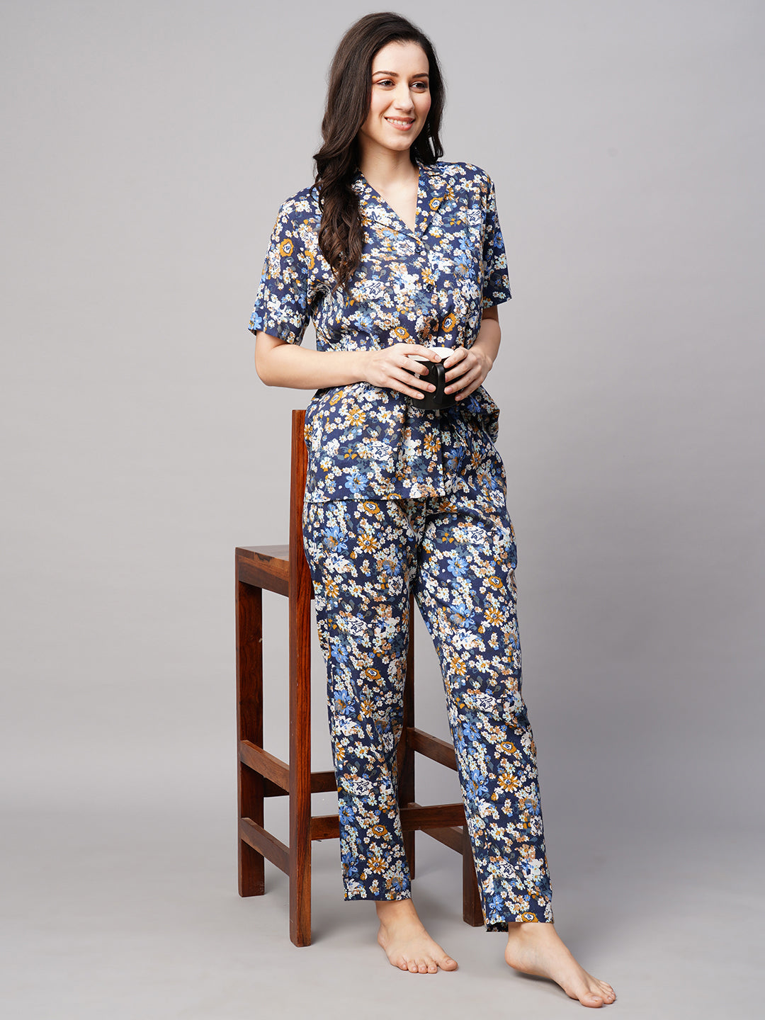 Women 2 Pieces Floral Printed Pure Cotton Night suit
