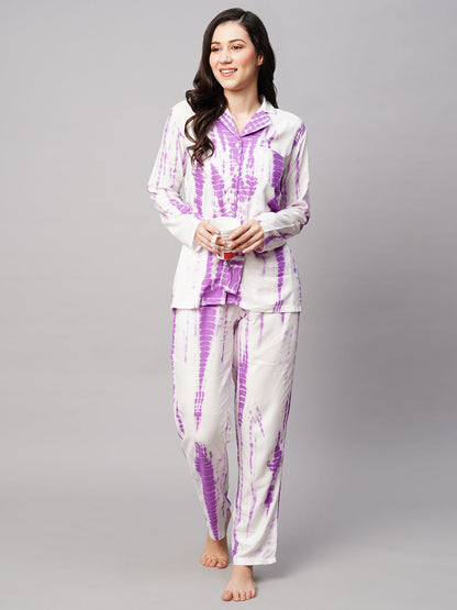 Women 2 Pieces Tie and Dye Printed Night suit