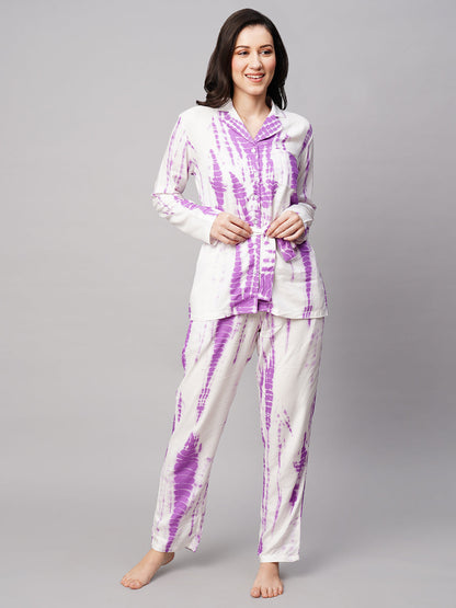Women 2 Pieces Tie and Dye Printed Night suit