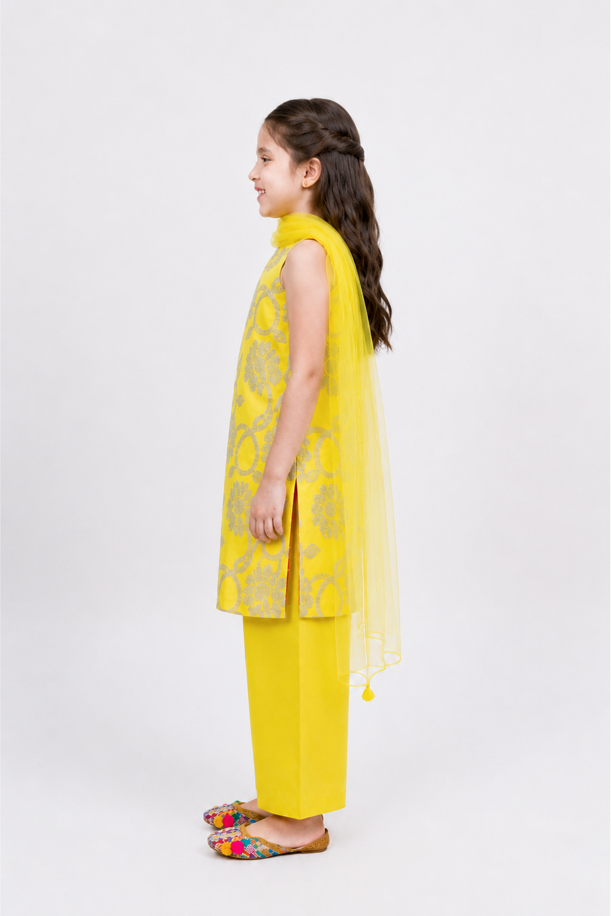Piccolo Sequins Embroidered Kurta, Pant & Dupatta Set-Yellow