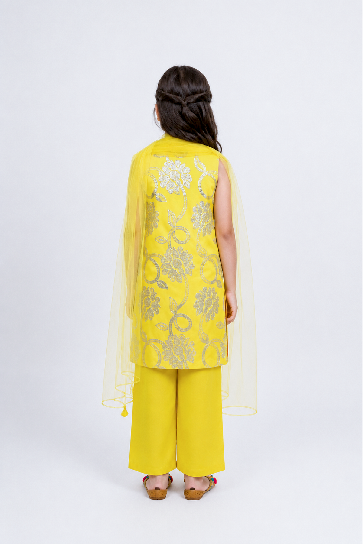 Piccolo Sequins Embroidered Kurta, Pant & Dupatta Set-Yellow