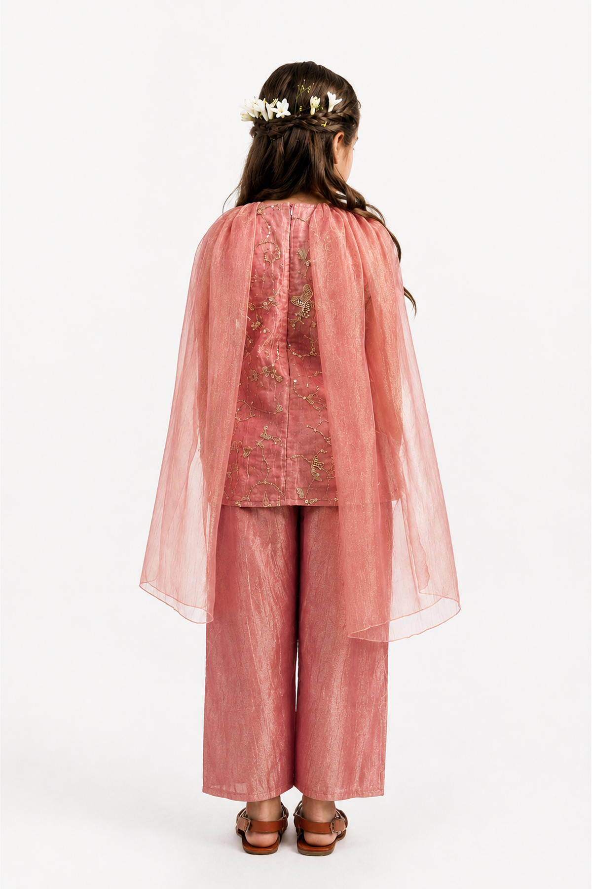 Piccolo Tissue Embroidered Kurta, Pant & Dupatta Set-Peach