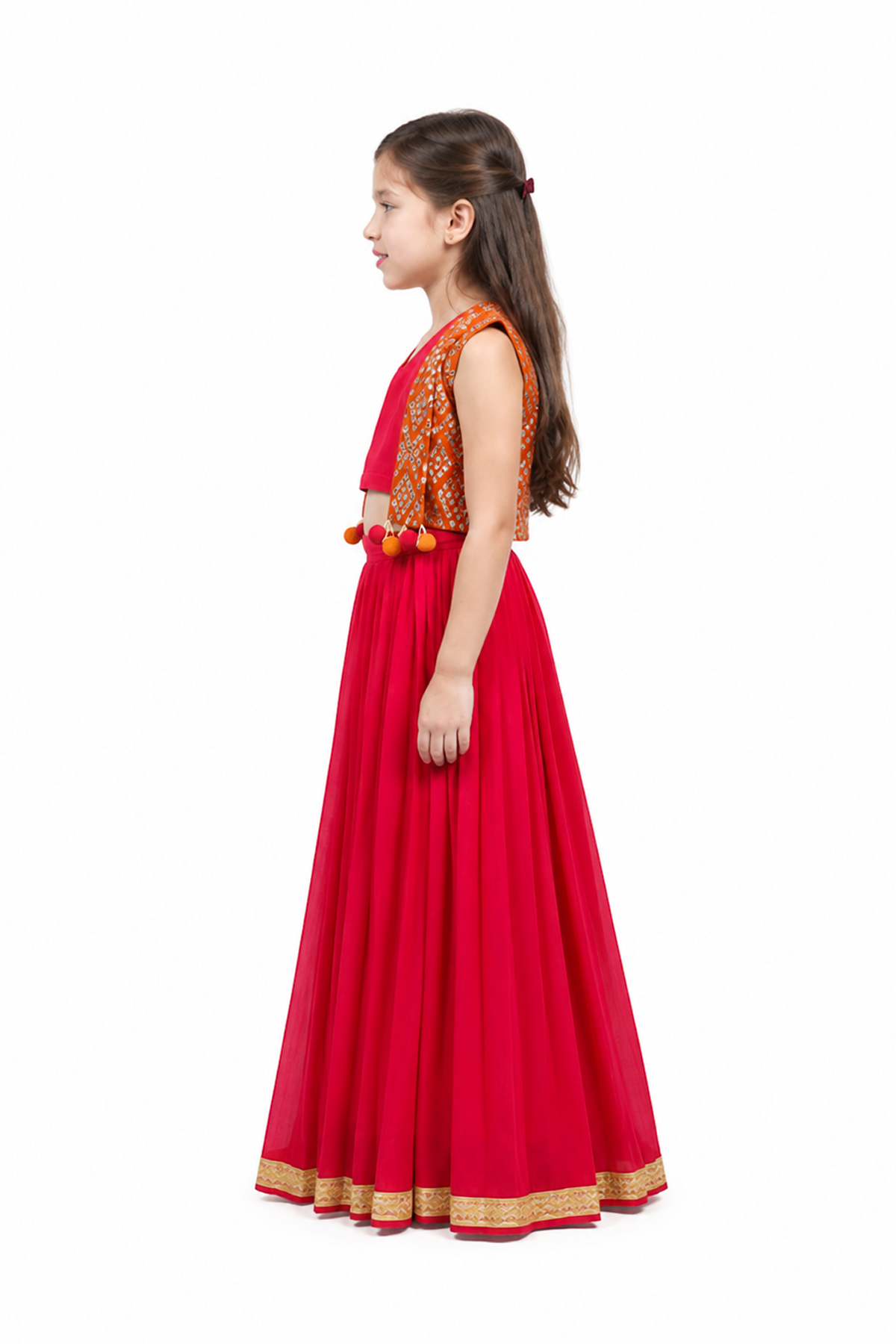 Piccolo Mirror-Work Kachli & Top With Lehenga Set-Red