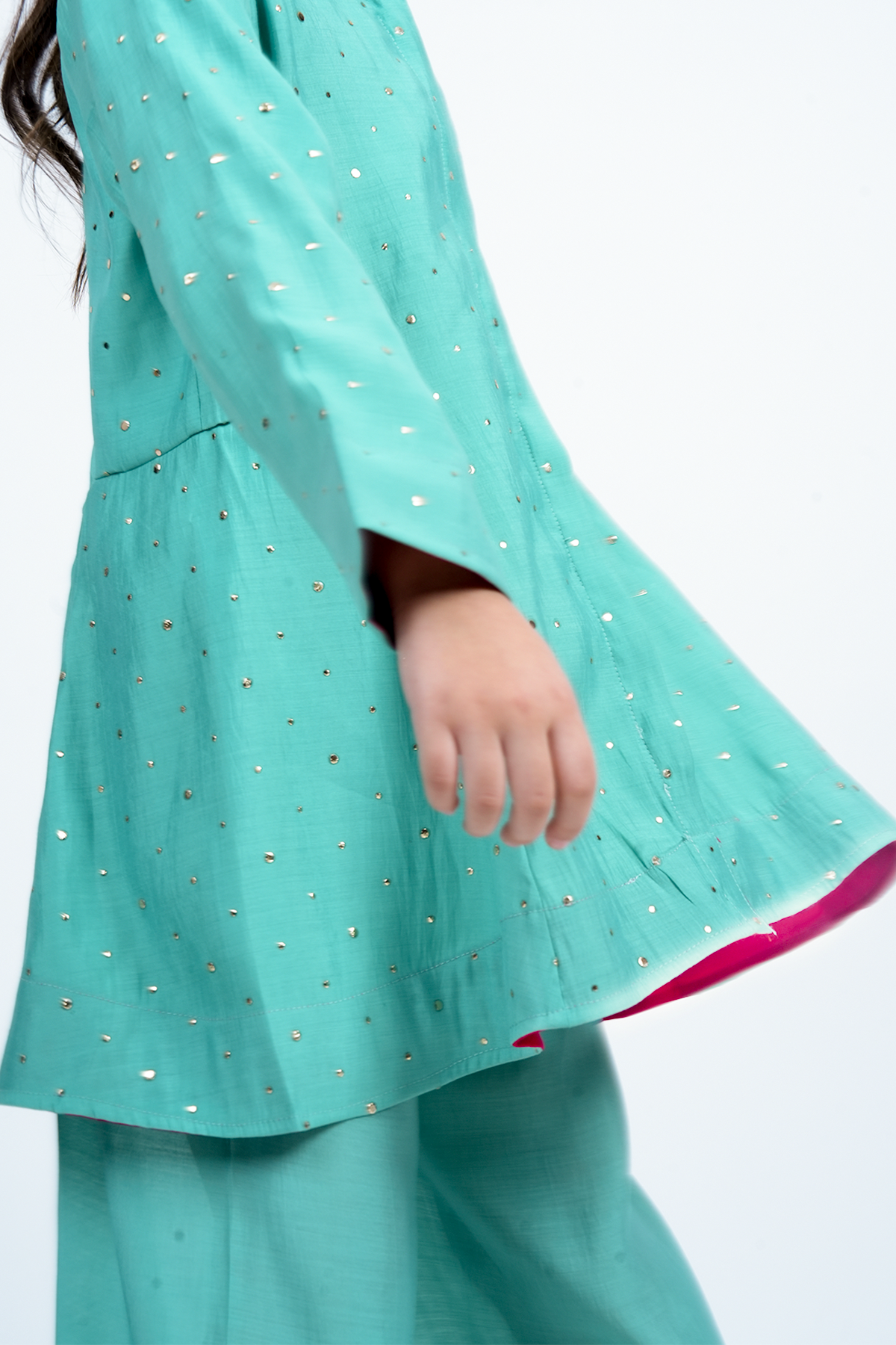Piccolo  Mal Chanderi Mukaish Work Kurta With Pant Set - Turquoise Green