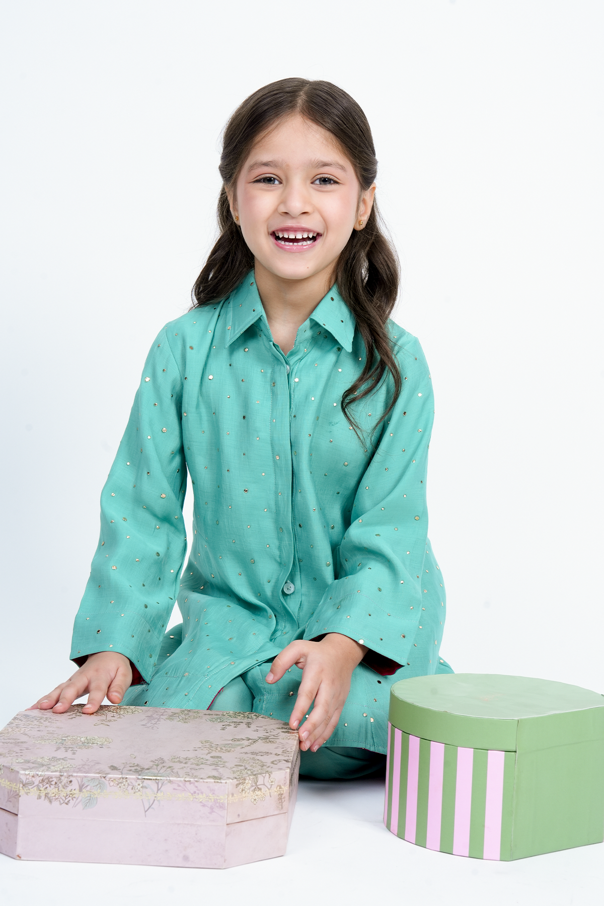 Piccolo  Mal Chanderi Mukaish Work Kurta With Pant Set - Turquoise Green