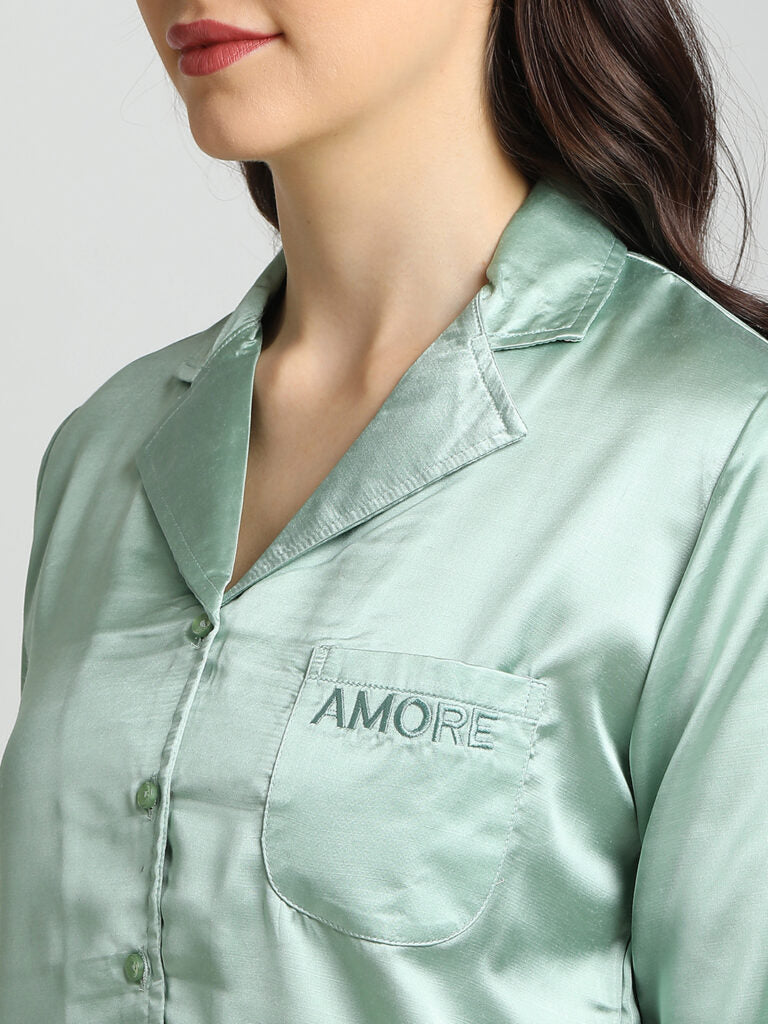 Drape In Vogue Pista Green Night Suit