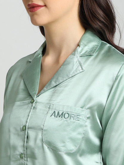 Drape In Vogue Pista Green Night Suit