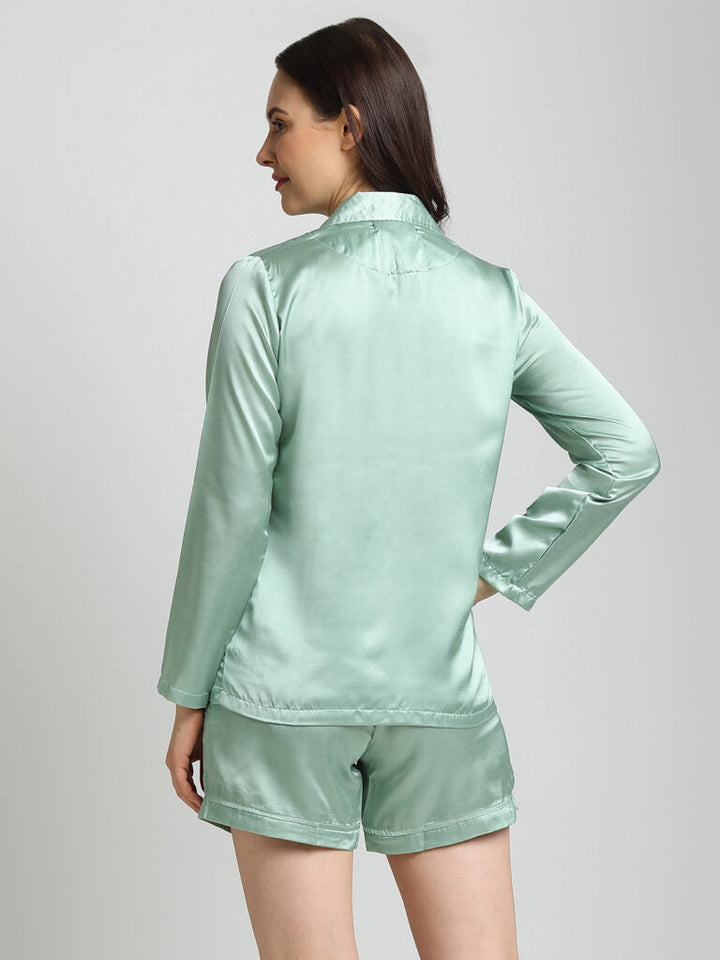 Drape In Vogue Pista Green Night Suit