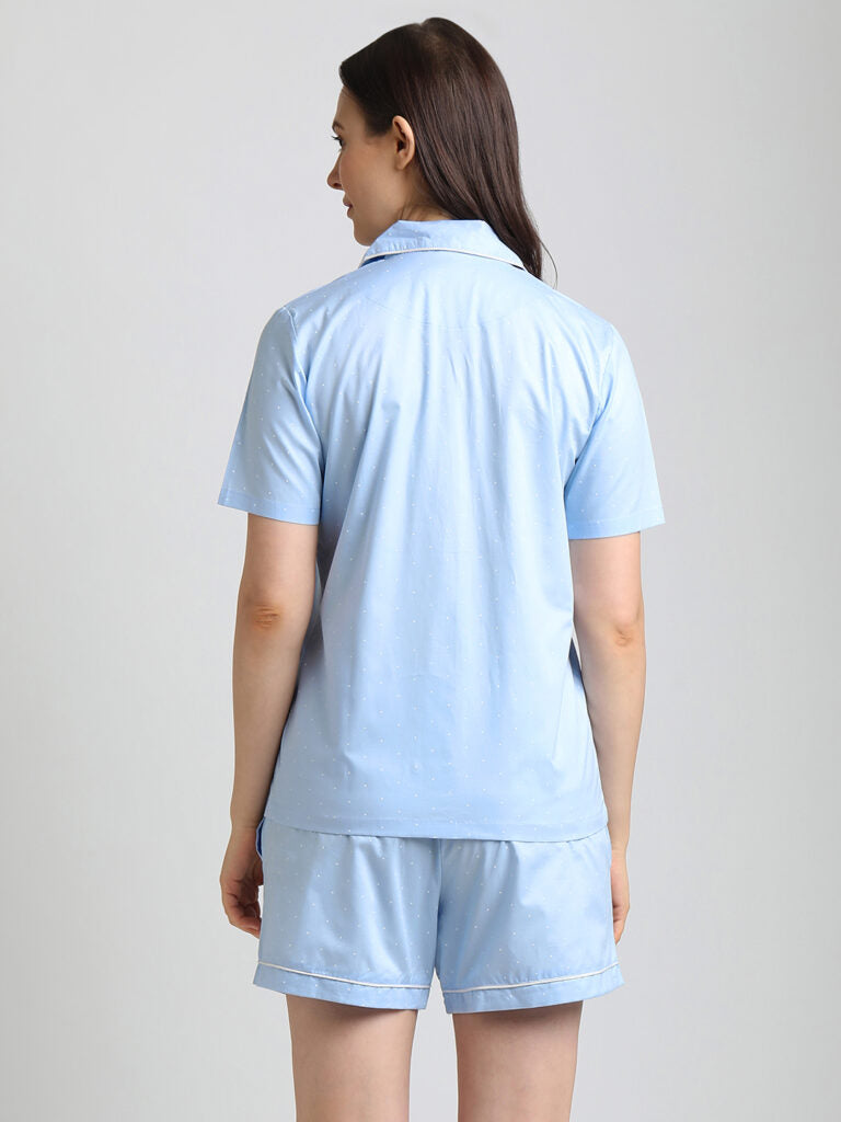 Drape In Vogue Blue  with White Dot Night Suit