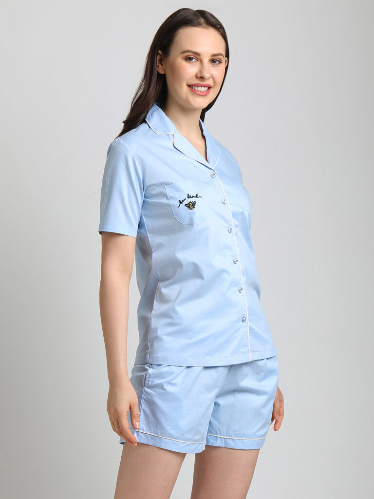 Drape In Vogue Blue  with White Dot Night Suit