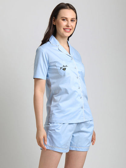 Drape In Vogue Blue  with White Dot Night Suit