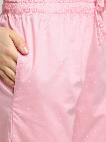 Drape In Vogue Pink with White Dot Night Suit