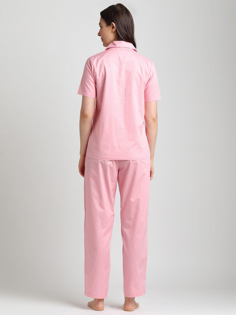 Drape In Vogue Pink with White Dot Night Suit