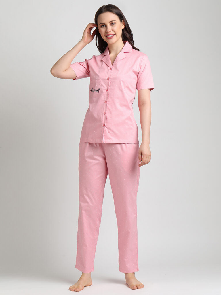 Drape In Vogue Pink with White Dot Night Suit