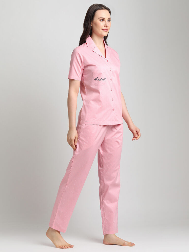 Drape In Vogue Pink with White Dot Night Suit