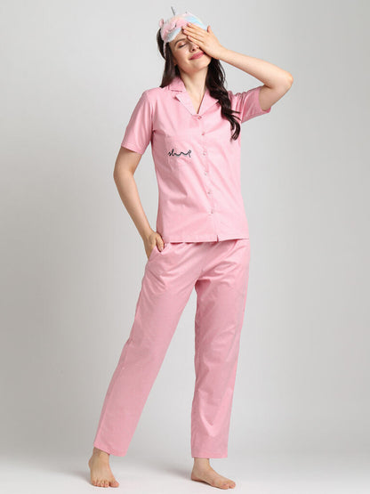 Drape In Vogue Pink with White Dot Night Suit