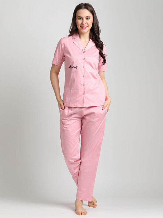 Drape In Vogue Pink with White Dot Night Suit