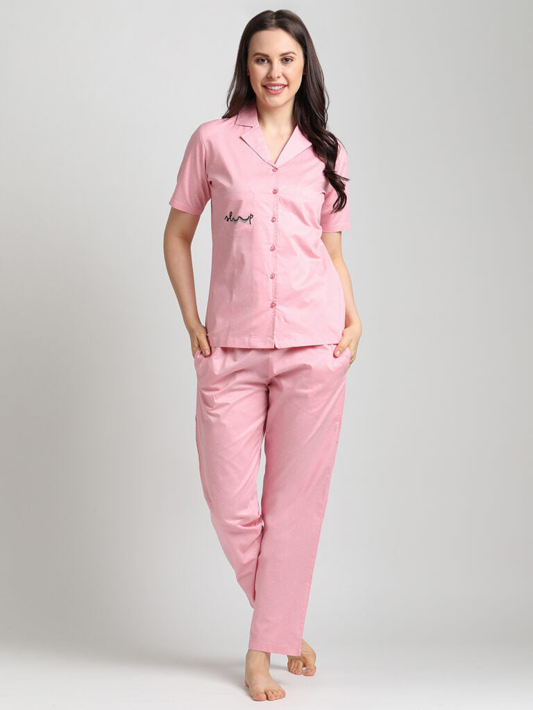 Drape In Vogue Pink with White Dot Night Suit