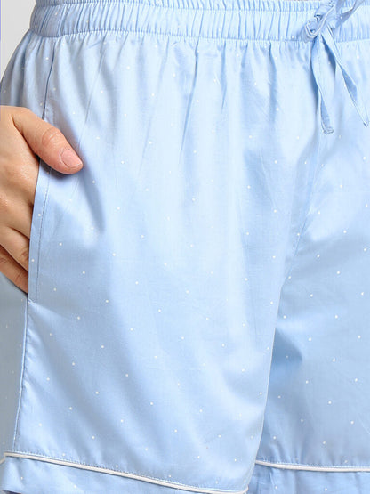 Drape In Vogue Blue  with White Dot Night Suit