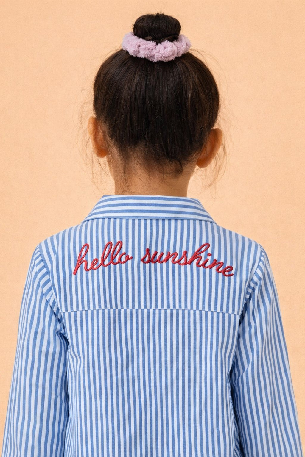 Piccolo Girls Striped Seersucker Cotton Night Suit with  Back Hello Sunshine Embroidery Blue & White