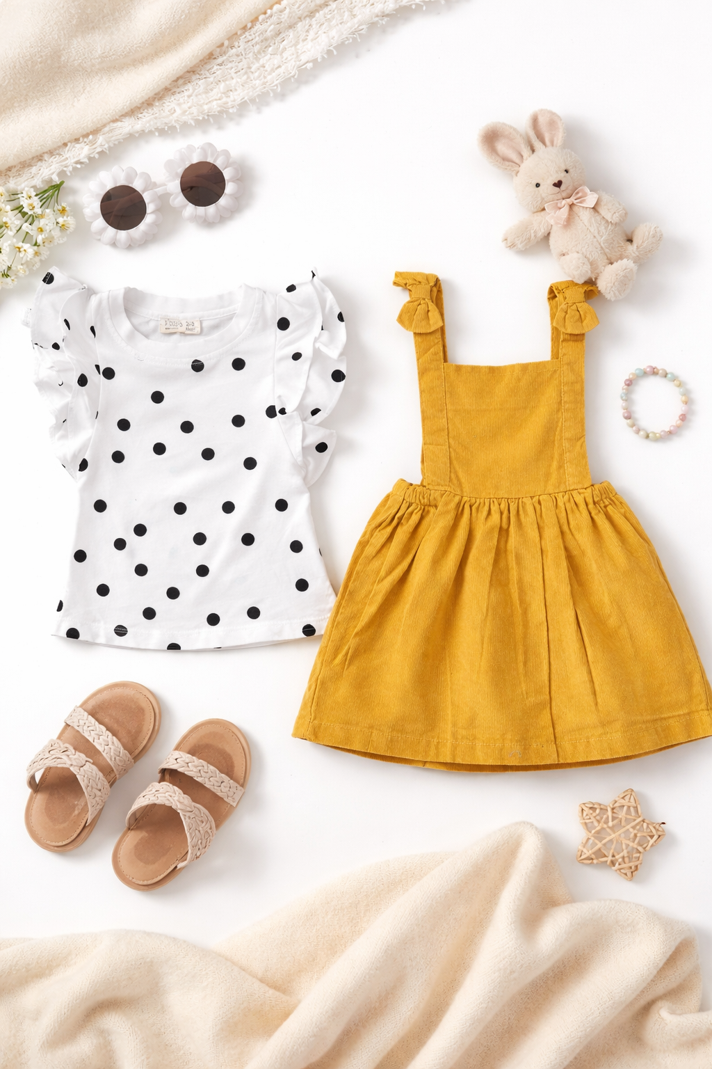 Polka Dot Printed Top with Pinafores - Multi