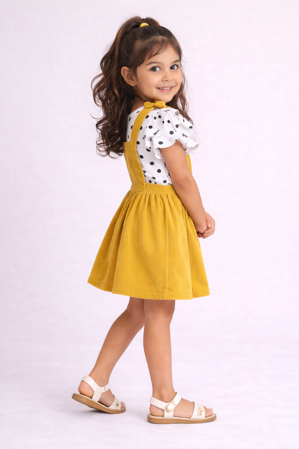 Polka Dot Printed Top with Pinafores - Multi