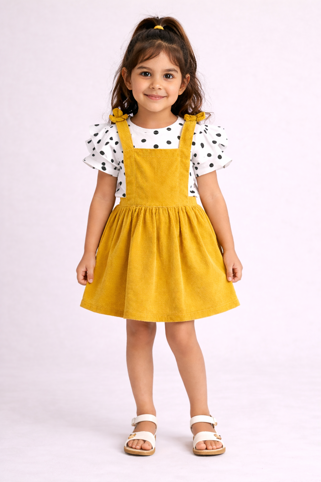 Polka Dot Printed Top with Pinafores - Multi