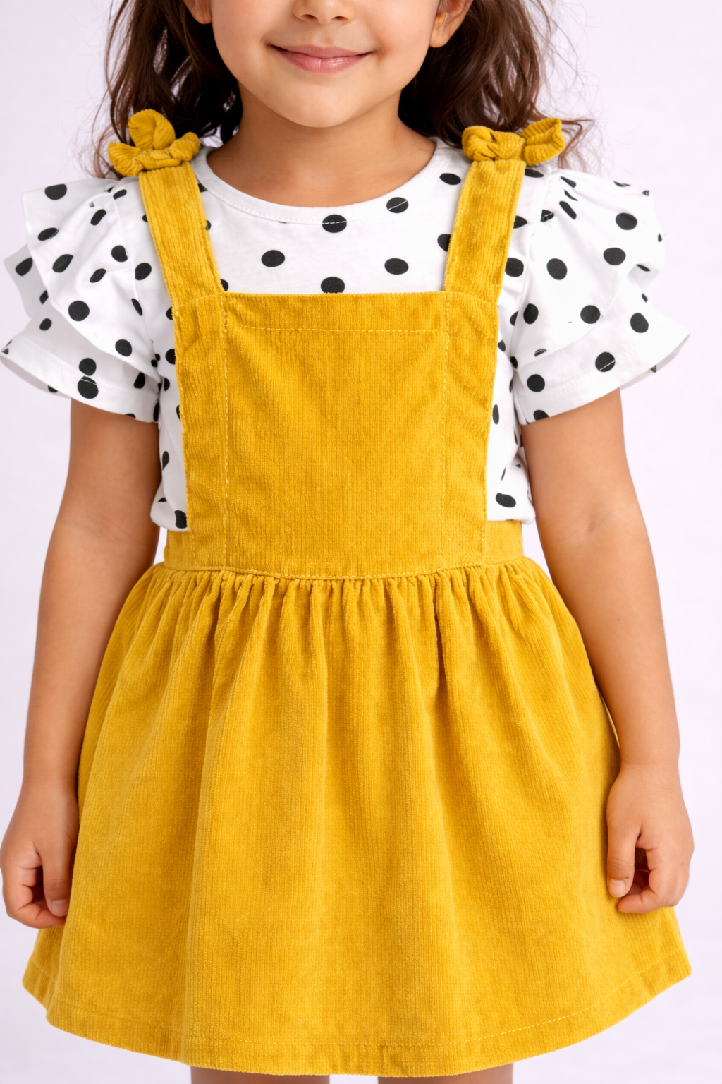 Polka Dot Printed Top with Pinafores - Multi