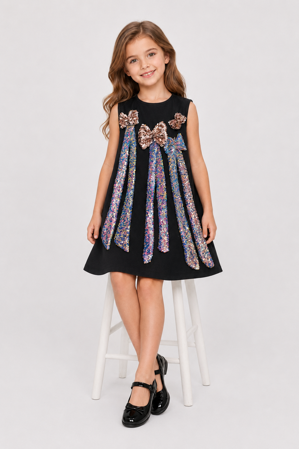 Piccolo Girls Multi Sequin Bow Party Wear Dress