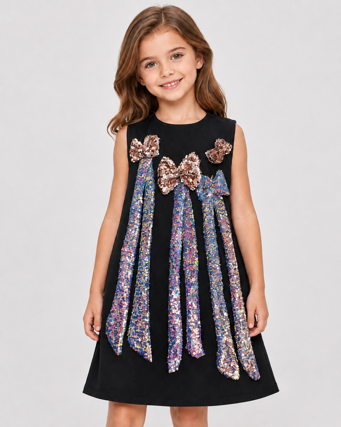 Piccolo Girls Multi Sequin Bow Party Wear Dress