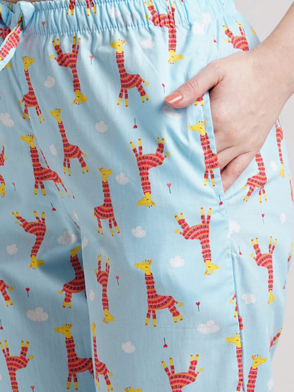 Drape In Vogue Women Blue &amp; Red Printed Night Suit