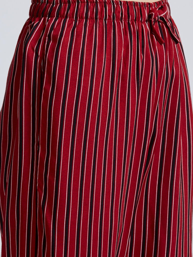 Women Red &amp; Black Striped Night Suit