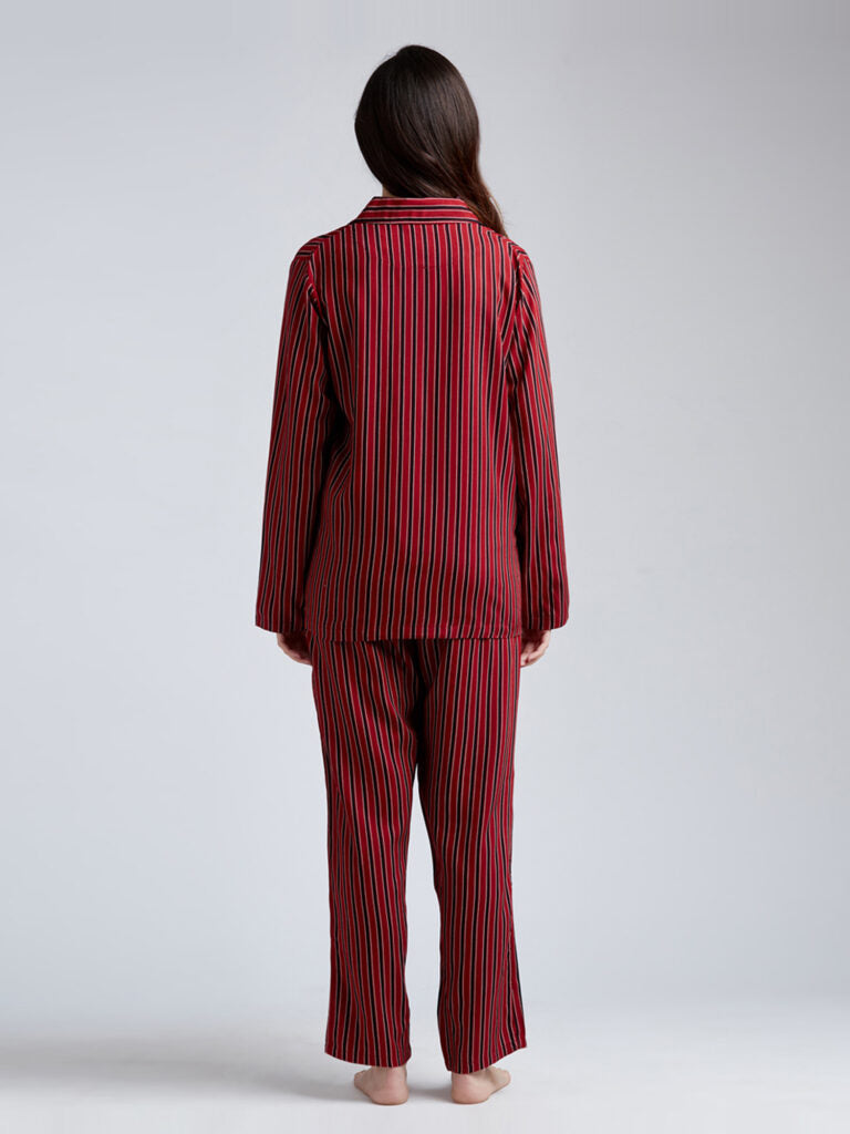 Women Red &amp; Black Striped Night Suit