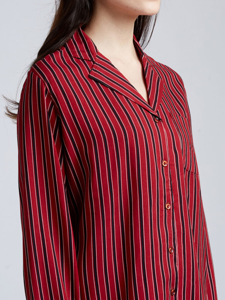 Women Red &amp; Black Striped Night Suit