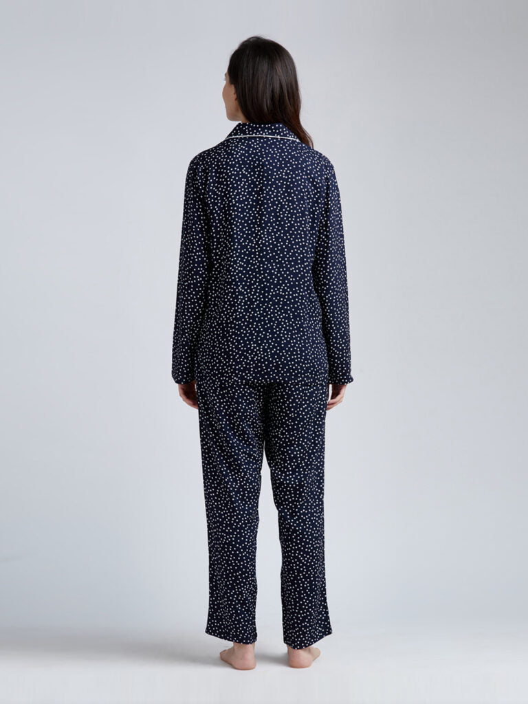 Women Navy Blue &amp; White Printed Night Suit