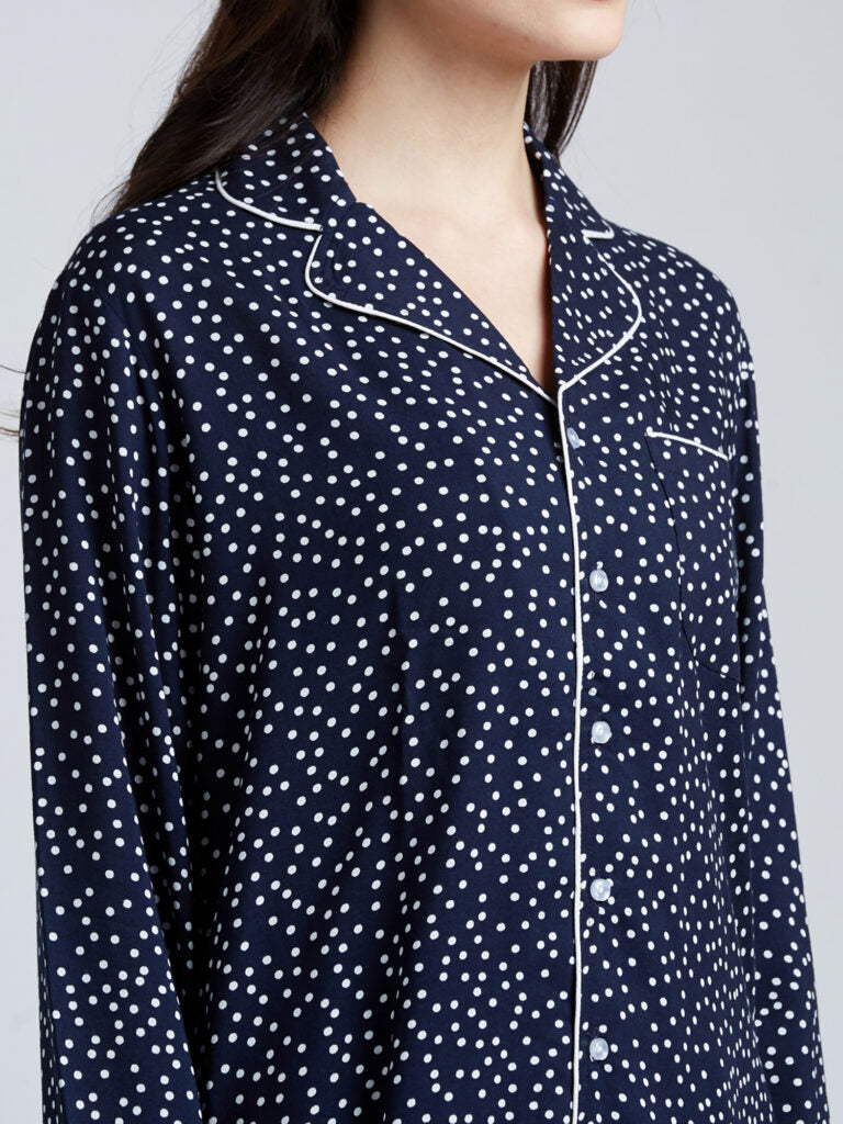 Women Navy Blue &amp; White Printed Night Suit