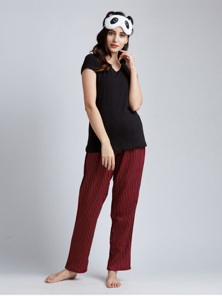 Women Red &amp; Black Striped Lounge Pants