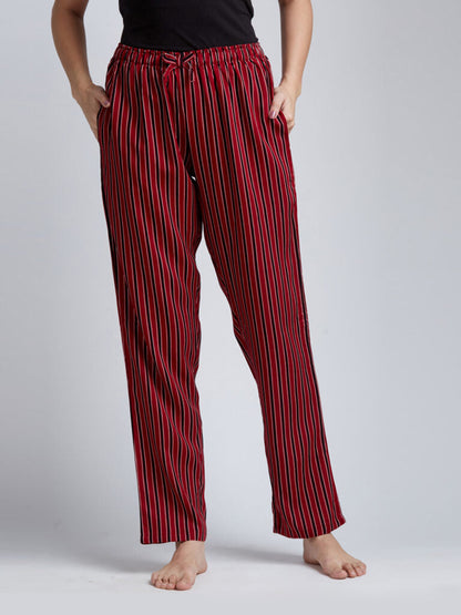 Women Red &amp; Black Striped Lounge Pants