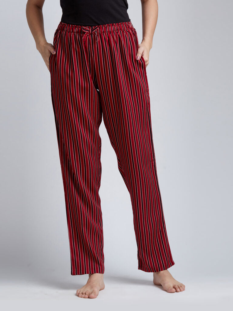 Women Red & Black Striped Lounge Pants