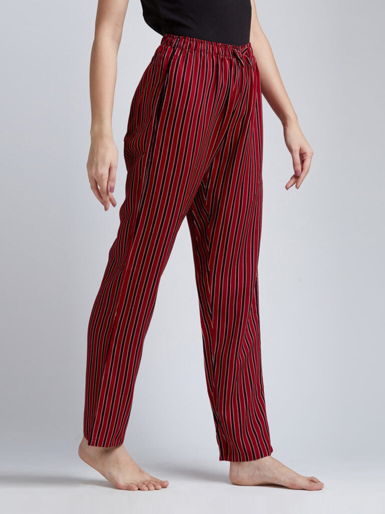 Women Red &amp; Black Striped Lounge Pants